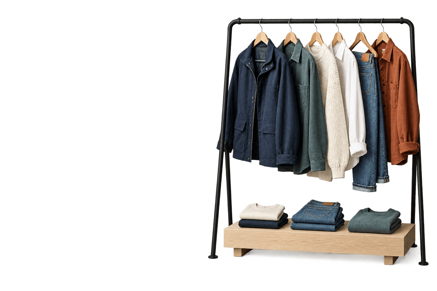 Rack editorial con prendas de distintos estilos.